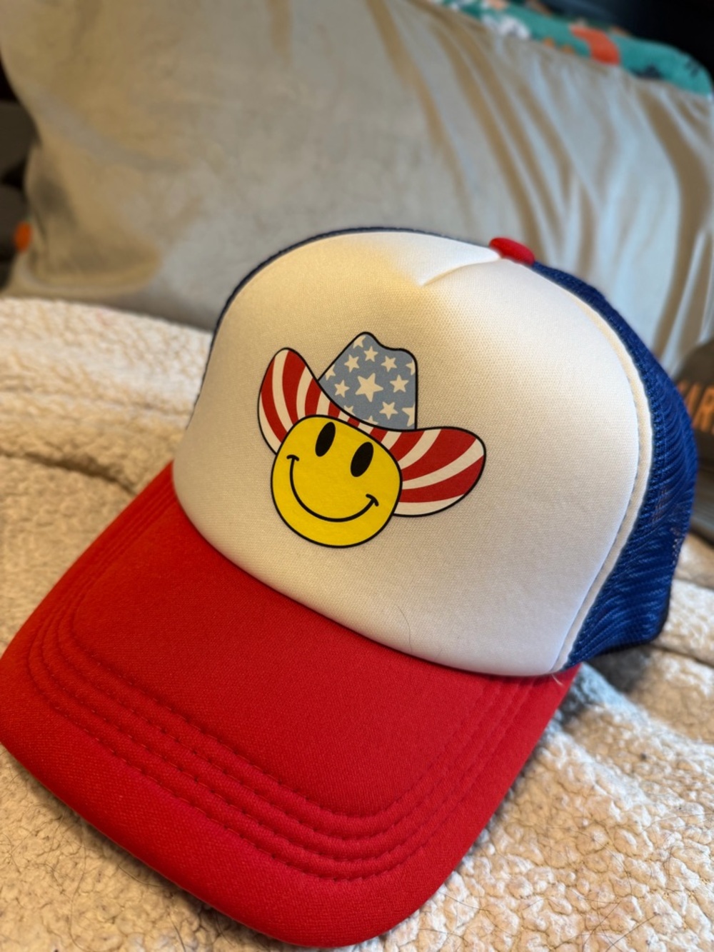 Kids Red, White & Blue Smiley Cowboy Trucker Hat
